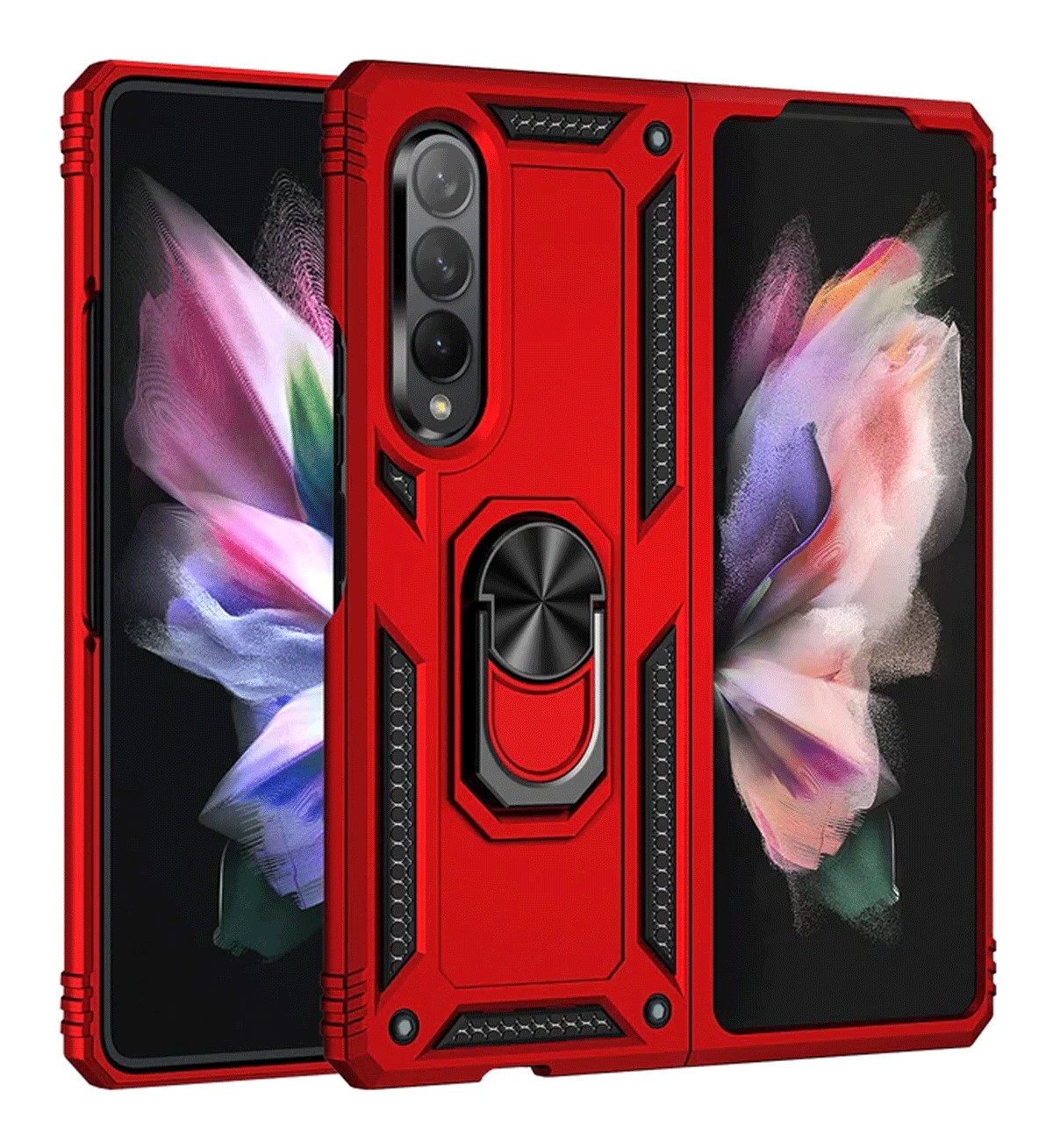 Protectores para celular  para Samsung  Z Fold 3 5G Funda reforzada con anillo v2 Rojo